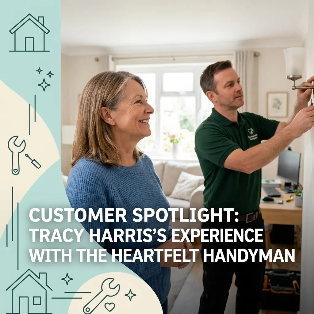 Customer spotlight illustration featuring Tracy Harris’s experience with The Heartfelt Handyman